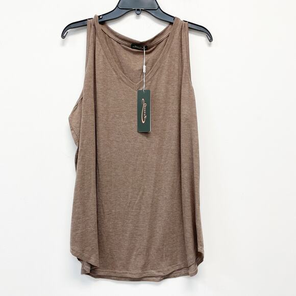 Ofeefan Women's V Neck Curve Hem Sleeveless Tank Top Heather Brown Size XL - Picture 1 of 4